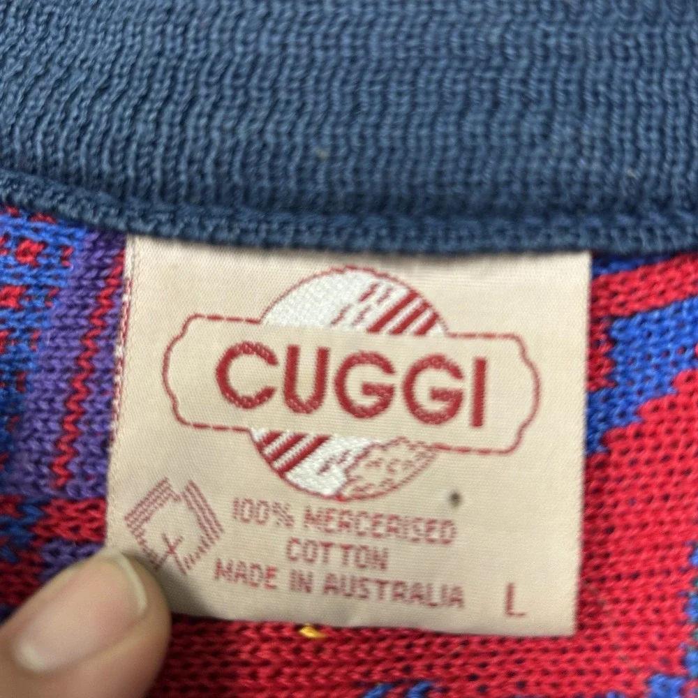 CUGGI Cardigan Sweater Mens L Multi Excellent Vintage 3D Knit Australia Cotton